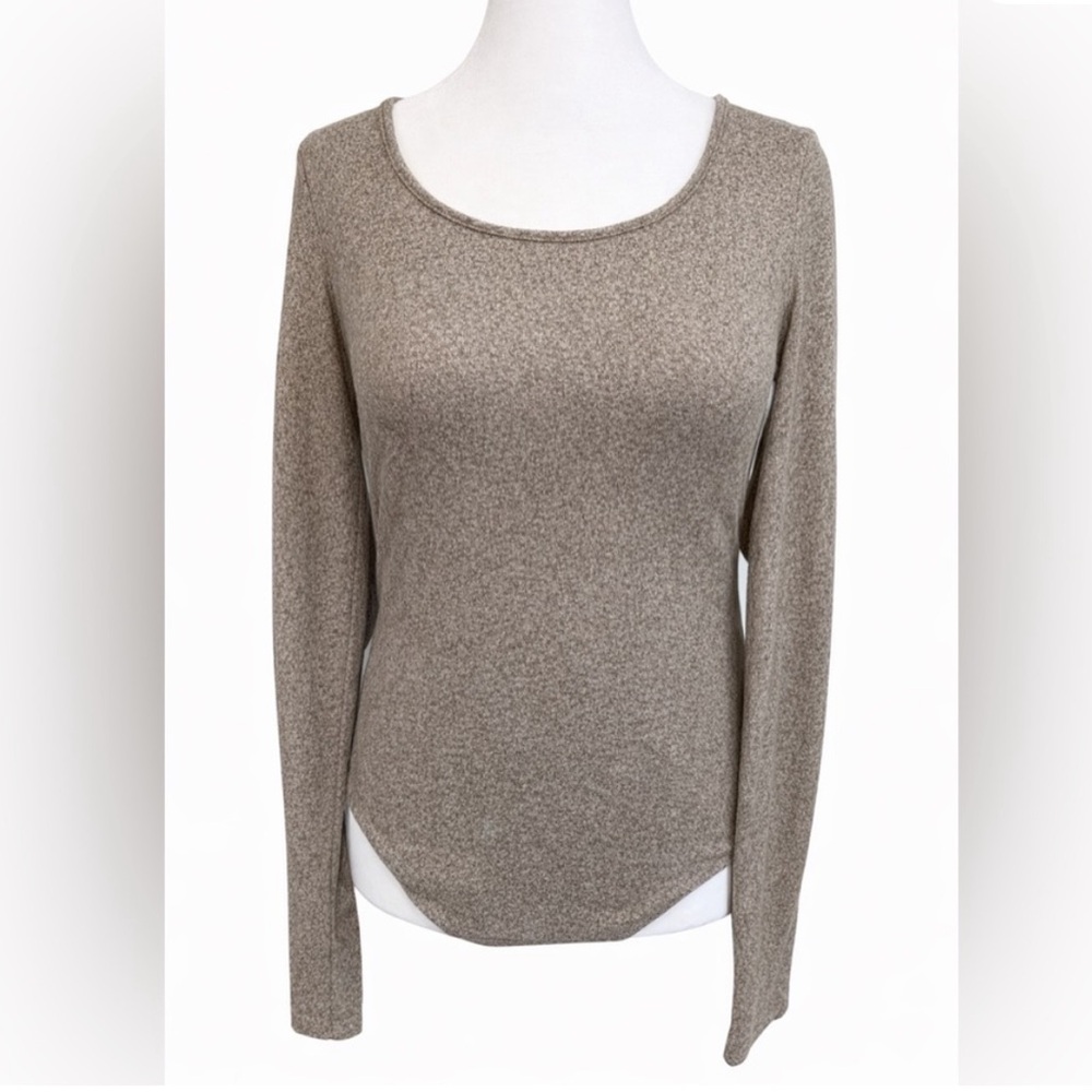 American Eagle Soft Knit Bodysuit XL Long Sleeve Thong Back Neutral